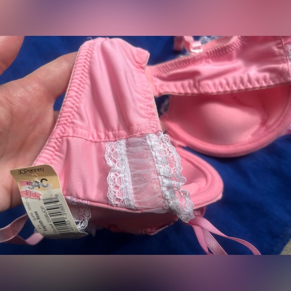 NWT vtg Coquette Y2K Baby Pink Lolita white lace up frilly bow bra delicates 34C - Picture 4 of 16
